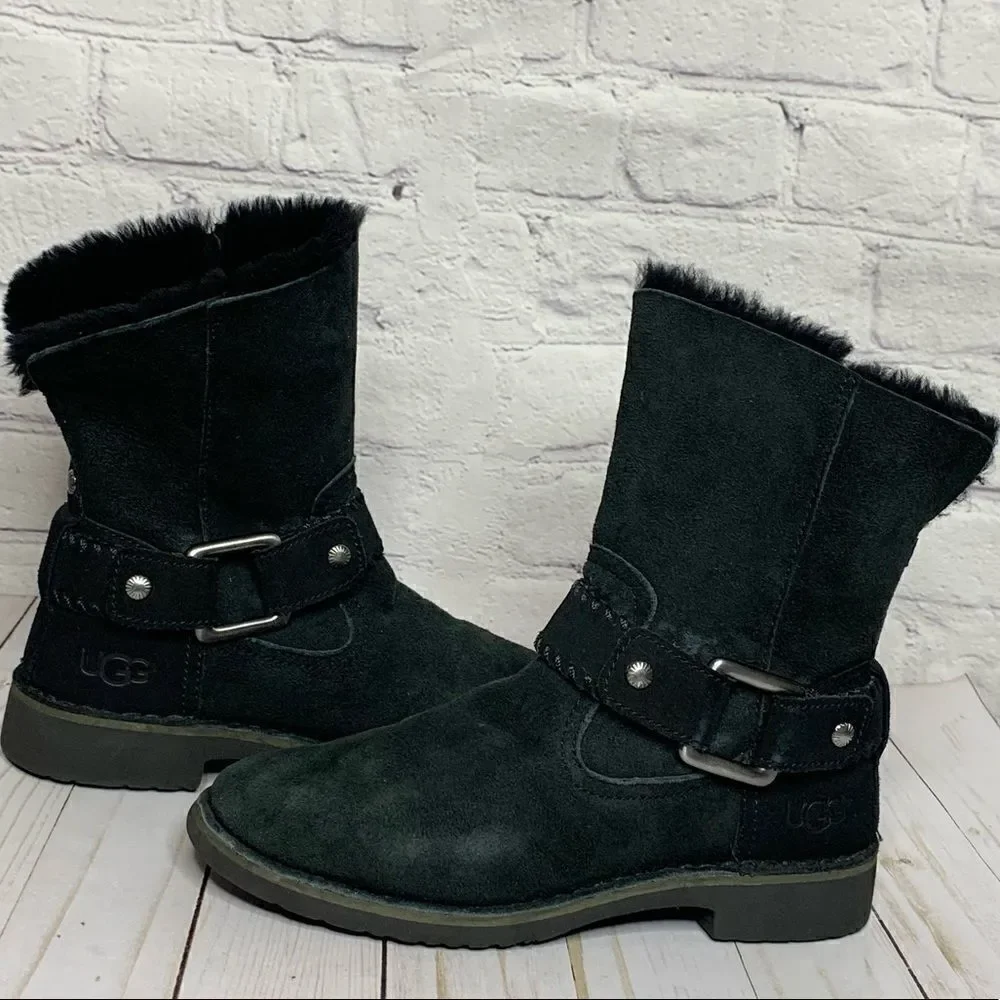 Ugg Cedric Black fur lined leather boots